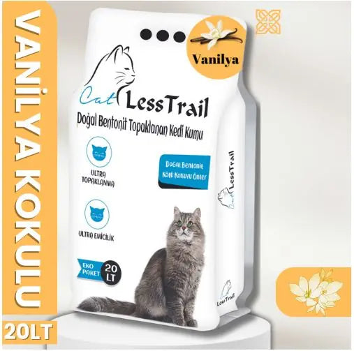 Vanilya Kokulu İnce Taneli Tozsuz 20 L Beyaz Bentonit Kedi Kumu