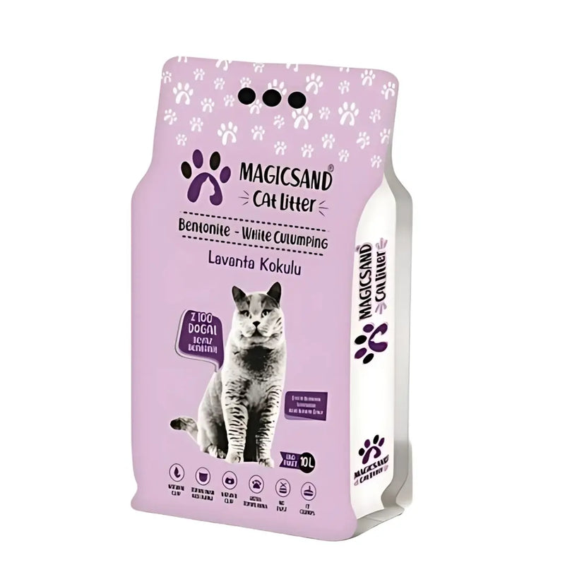 Lavanta Kokulu İnce Taneli 10 L Beyaz Bentonit Kedi Kumu