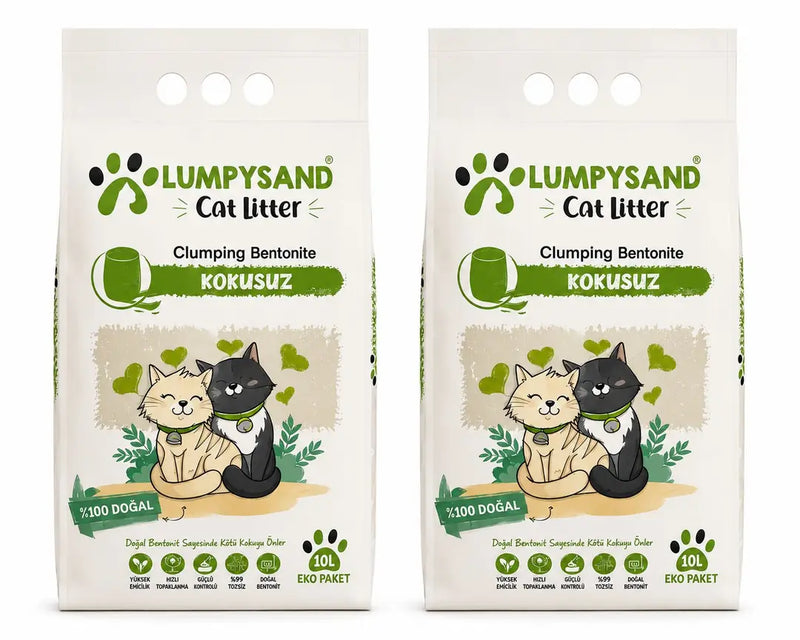 Lumpysand Kokusuz İnce Taneli Gri-Beyaz Bentonit Kedi Kumu 10 L x 2