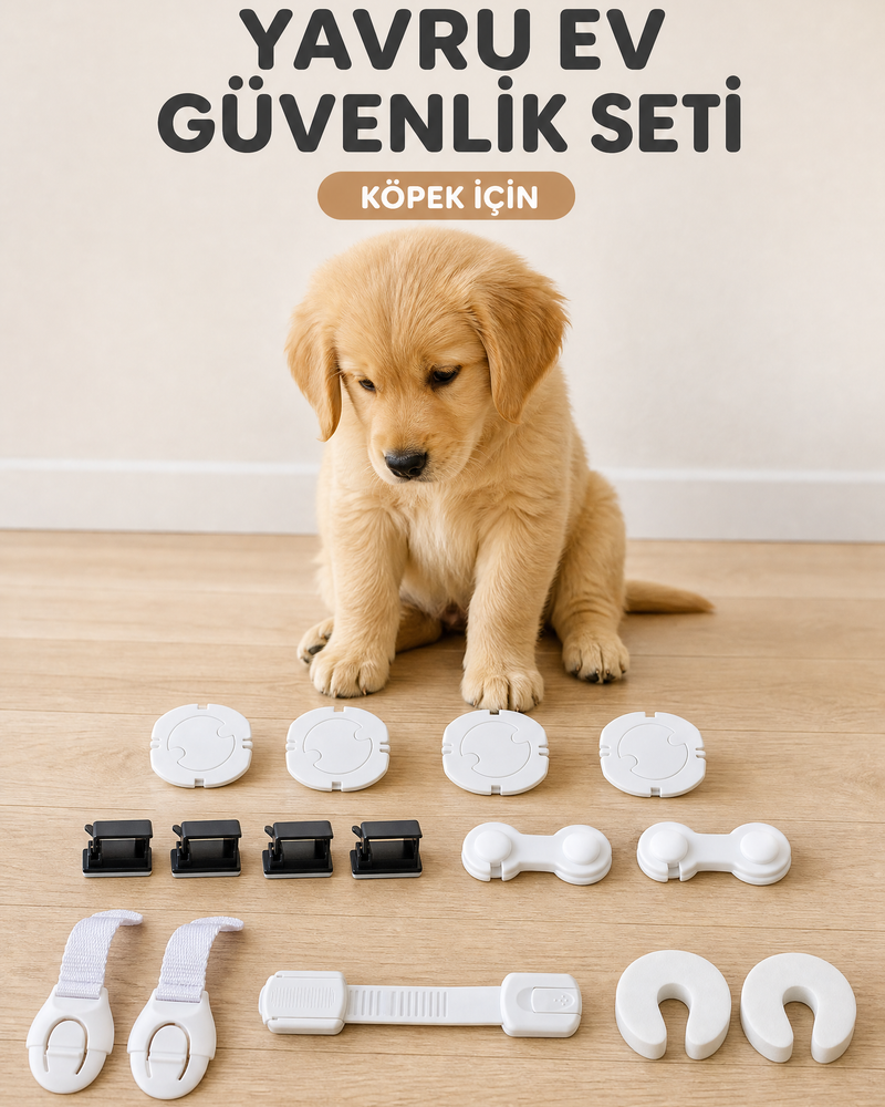 Yavru Ev Güvenlik Seti köpek kapağı: yavru köpek ve setin parçaları